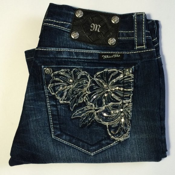 Miss Me Womens Boot Jeans Sz 28 Rhinestones Sequins Embellished Pockets JP5473B3 - Picture 1 of 13